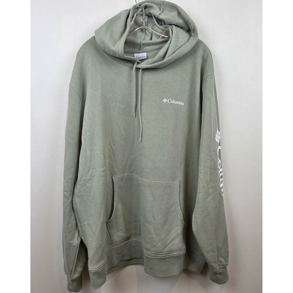 Columbia Womens XL Sage Green Fleece Pullover Hoodie Logo Sleeve Graphic